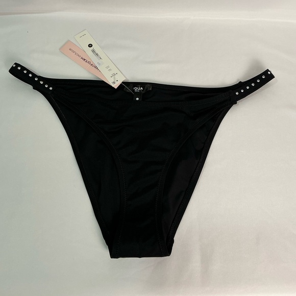 Aqua Swim Black Bikini Bottom Rhinestone Trimmed Lg New - Picture 3 of 8